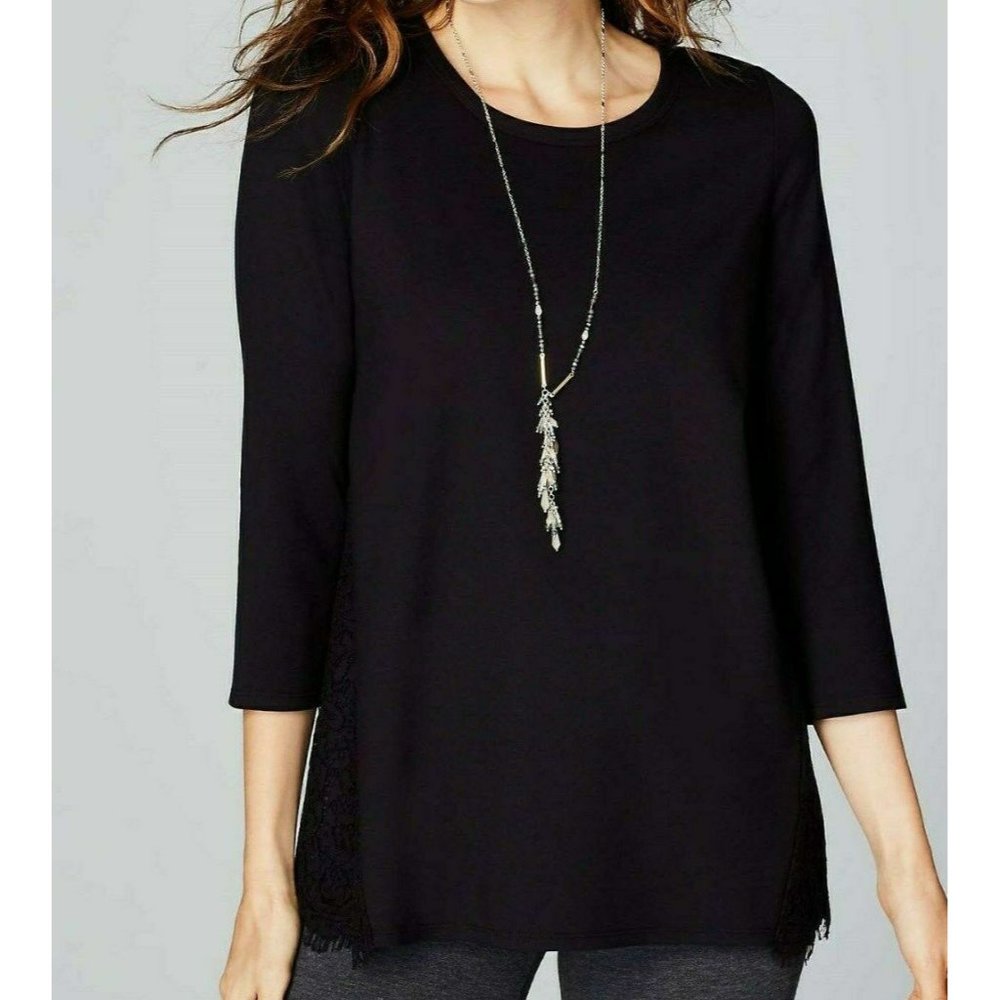 J Jill Top NEW Ponte Knit Lace Back Tunic Sz L Black Dressy Relaxed May Fit XL